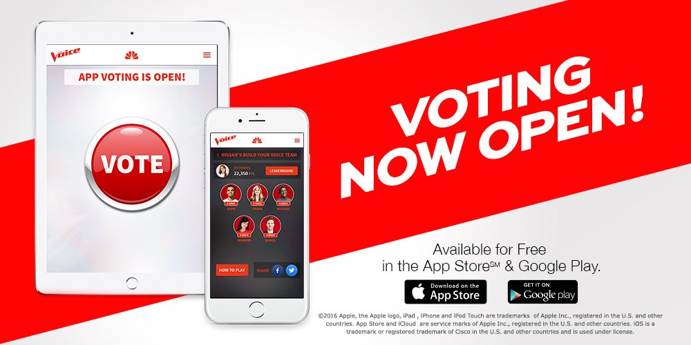 NBCTheVoice's tweet image. Go vote for your favorite artists now ONLY on #TheVoiceOfficialApp. bit.ly/VoiceVoteNow #VoiceSemiFinals