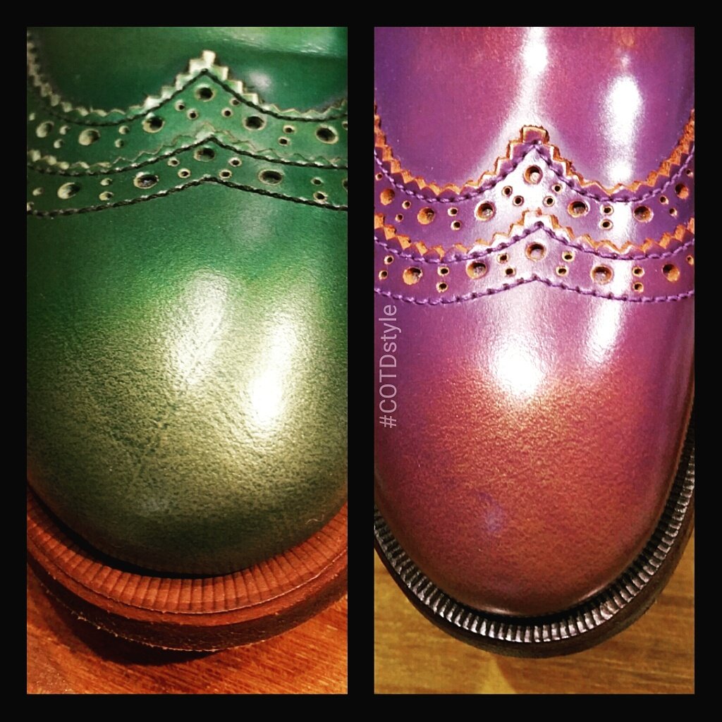 COTDstyle's tweet photo. COTD (colors of the day) MONDAY: JOHN FLUEVOG'S #FLUEVOGDAY WITH TOLEDO GREEN PURPLE! #COTDstyle #COTDstylechallenge https://t.co/G74oGeoKss