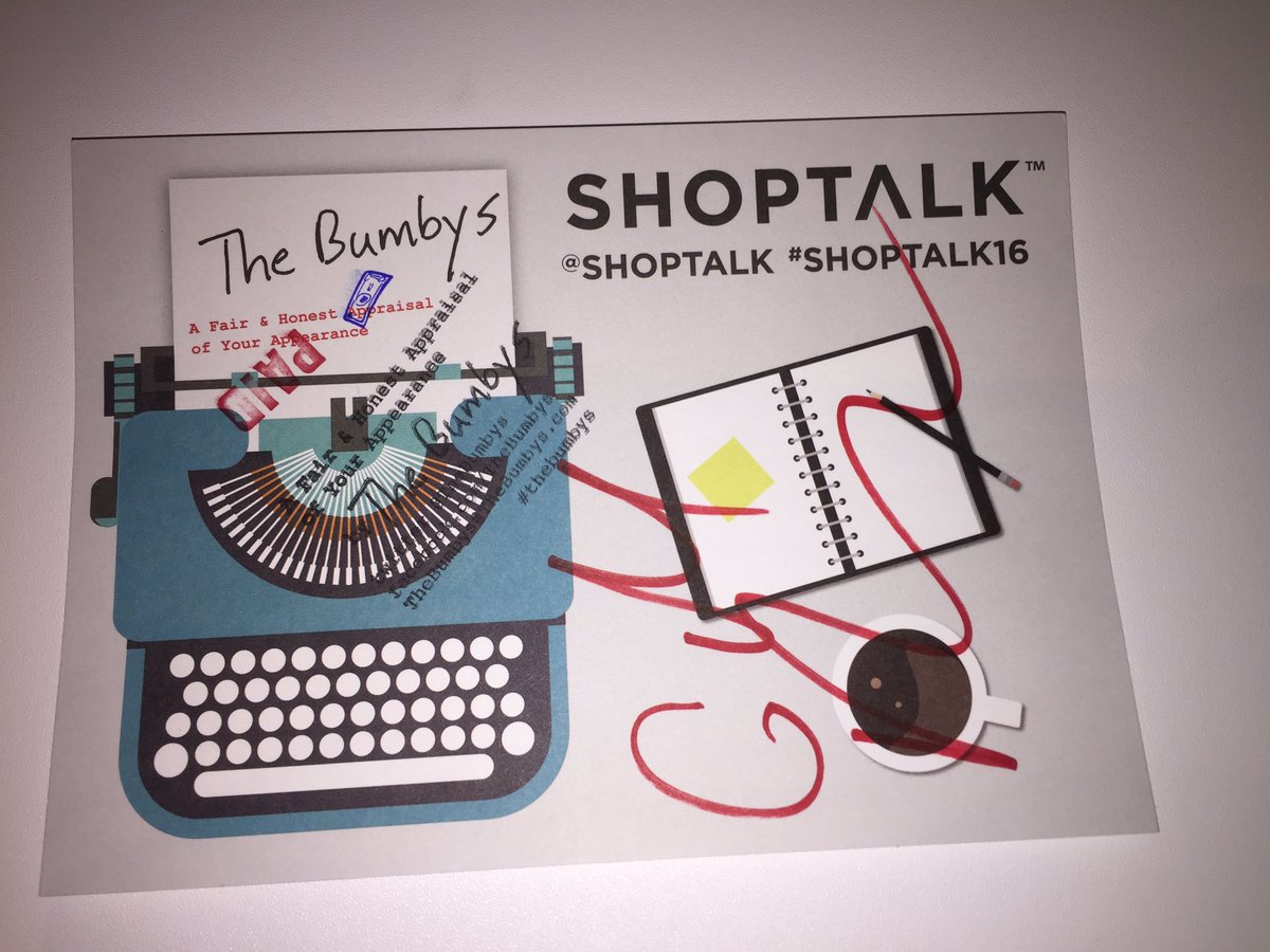 dirkhoerig's tweet photo. Just got my appraisal from @TheBumbys at #Shoptalk16 #howcouldtheyknow #fun https://t.co/VZLJZQ2bCA