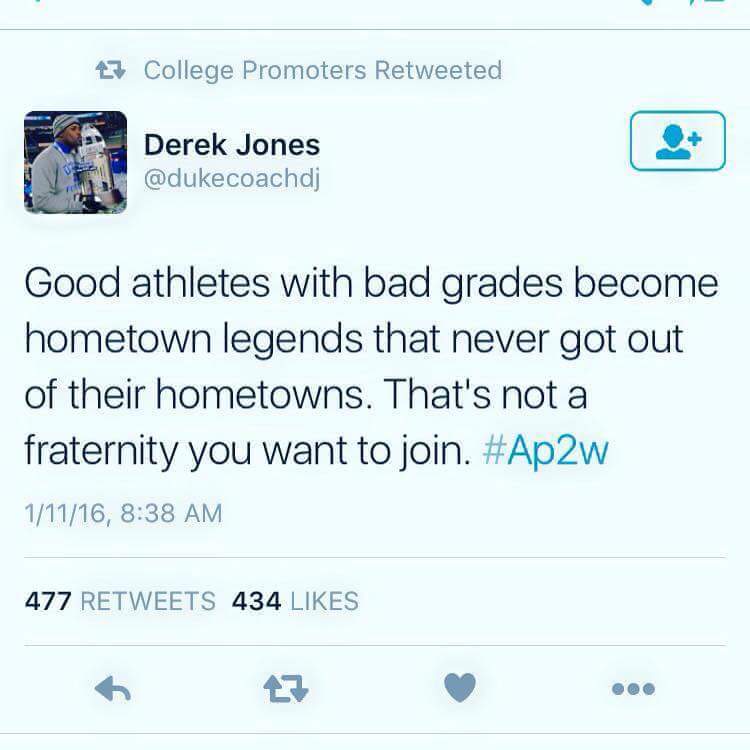 jpietrzyk66's tweet photo. This won't even cut it today .You don't have the grades you wont see the field .Student first athlete second . https://t.co/5clXqkX69i