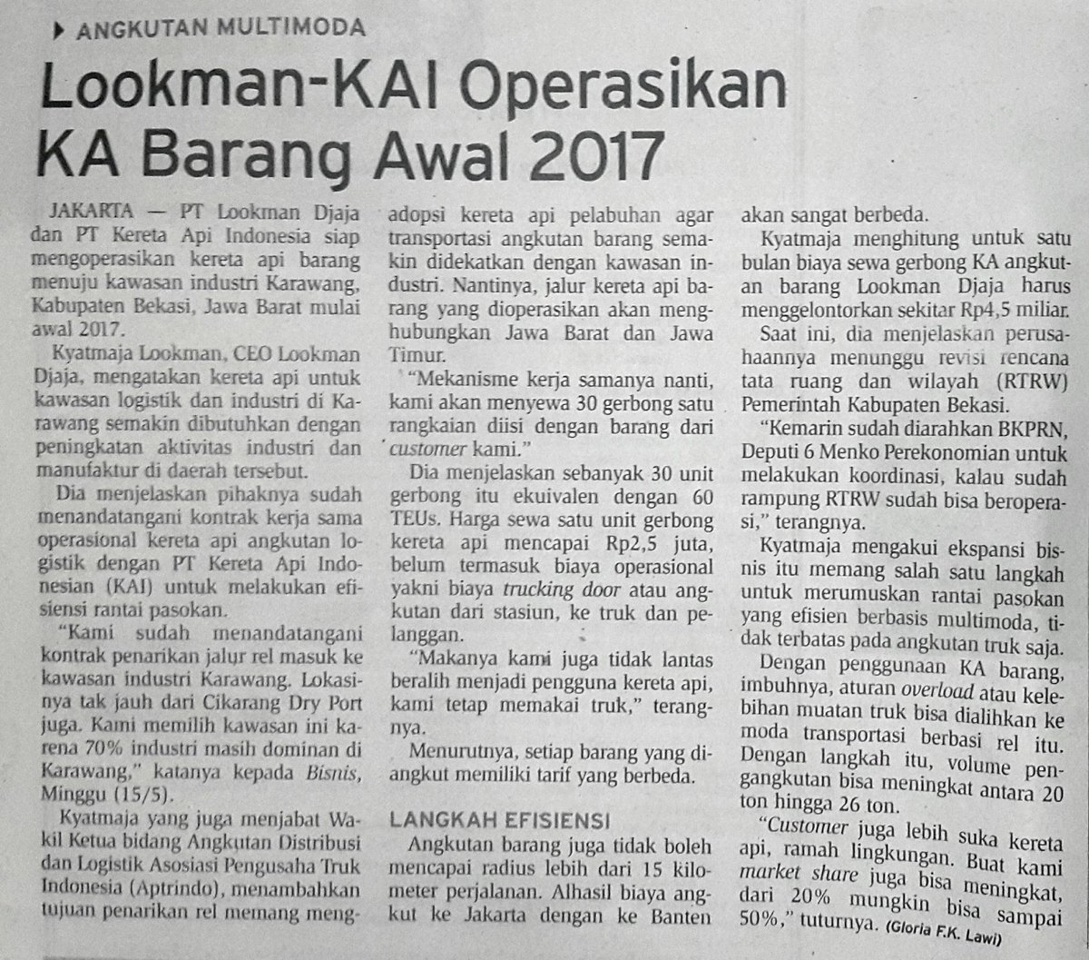 kyatmaja's tweet photo. #Bisnis Indonesia; #Angkutan #Multimoda Lookman Djaja - #KAI Operasikan #KA #Barang Awal 2017 https://t.co/ru35GKQODm