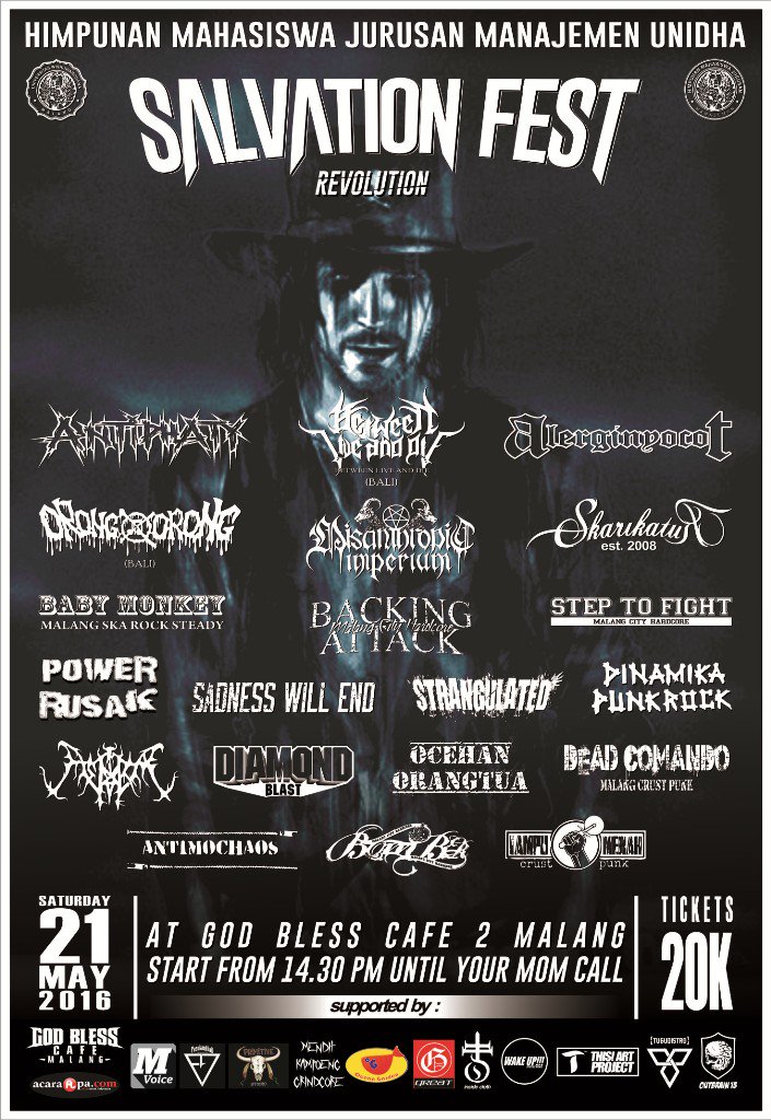 #Malang Salvation Fest Revolution | 21 Mei 2016 | God Bless Cafe 2 | 20K | More info >>> acaraapa.com/salvation-fest…