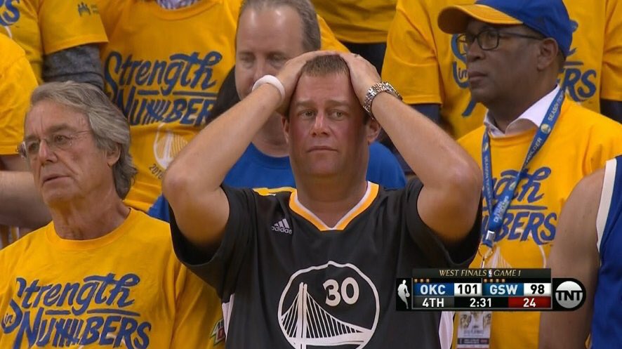 NOTTESPN's tweet photo. OKC 1-0 Warriors #NBAPlayoffs https://t.co/EbSHAWsSQo
