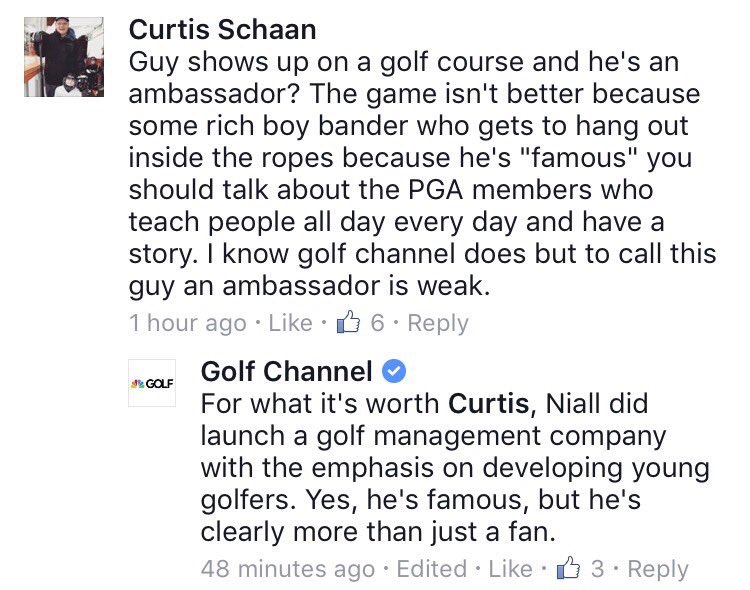 NiallOfficialPH's tweet photo. #NEW || Golf Channel's post and comment about Niall in Facebook! 

(via @NJHNEWS) https://t.co/6jOmOHThy1