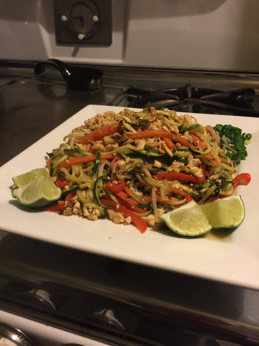 eatloveis's tweet image. First night of our plant-based challenge is Zoodle Pad Thai made by our engineer Jesse Frye. #eatlovechallenge