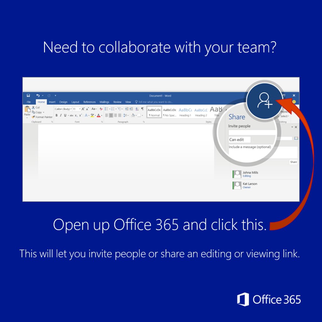 MicrosoftID's tweet photo. Klik tombol Share untuk mengundang orang, melampirkan file, atau mengirim editing dan melihat link! #Office365Tips https://t.co/CSqJSCMQ9h