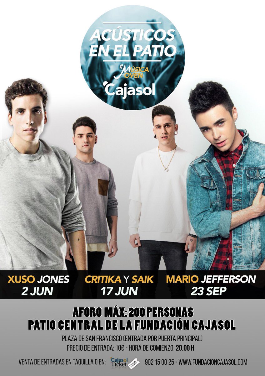 XusoLovers's tweet photo. El 2 de junio @XusoJones en #Sevilla! #Concierto @Cajasol #Musicajoven https://t.co/6T16Q5mTZX