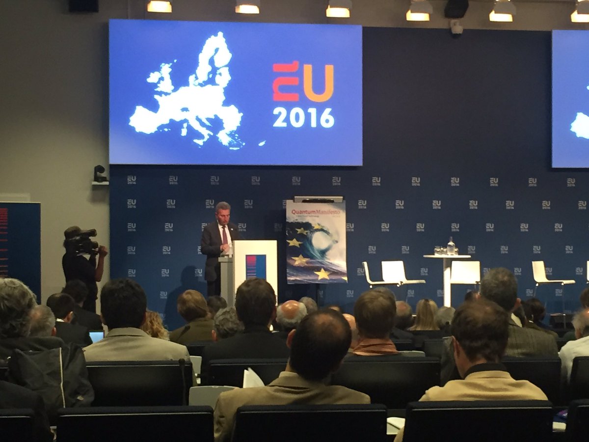 jacobsherson's tweet photo. Now @EU_Commission Oettinger opens the #QuantumEurope #EU2016NL conference. Flagship of 1bio € for #quantumTech https://t.co/1Hb3QDU9VS