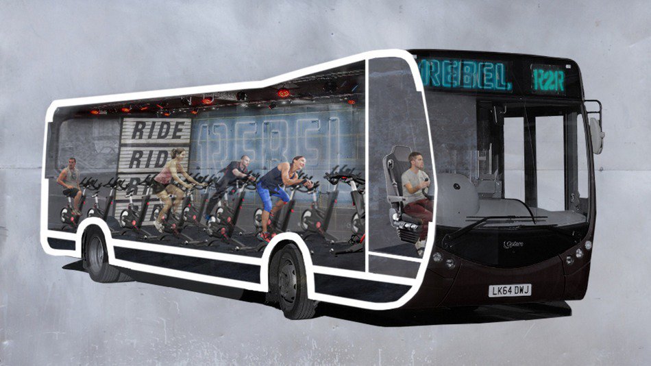 allroundermag's tweet photo. A spin class bus that takes you to work whilst you exercise - would you use it? https://t.co/VM13MZ0bZK @1Rebel_UK https://t.co/6BKWzylD3I