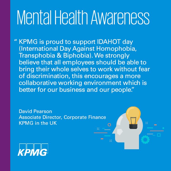 kpmguk's tweet image. We believe our staff are entitled to bring their whole selves to work without fear of discrimination #IDAHOT #MHAW16