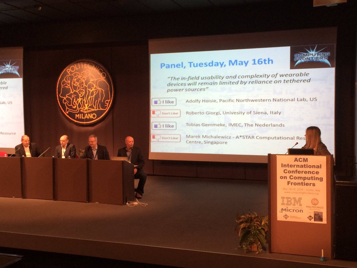 CompFrontiers's tweet photo. The second #computingFrontiers debate on wearable devices and power sources for them just started https://t.co/0FZjISEUZl