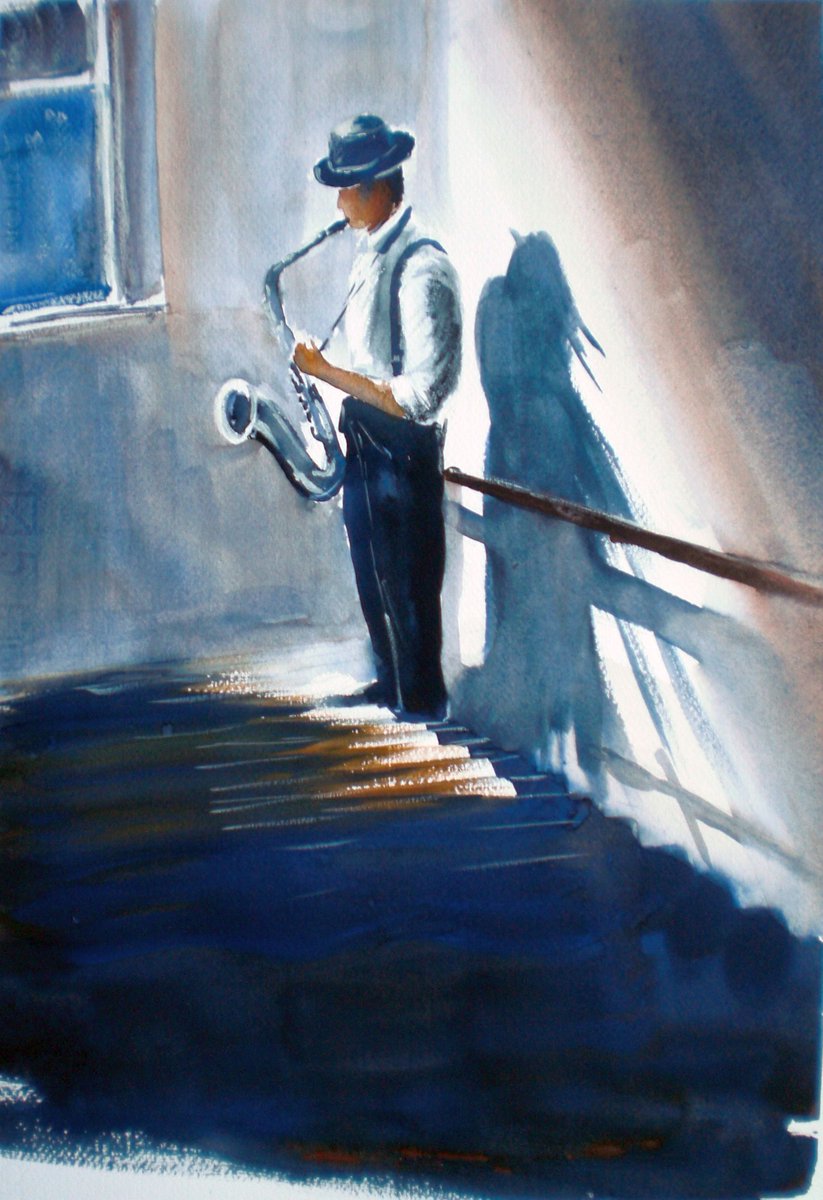 GiorgioPilota's tweet photo. #watercolor #painting #drawing #art #original
Title: musician on the stairs 
watercolor: 33x46 cm https://t.co/j5hNFYsQlM