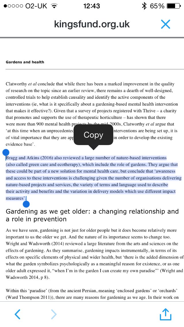 Good report from @TheKingsFund on #gardensforhealth. Includes #mentalhealth part quoting @RachelBragg6 & my report