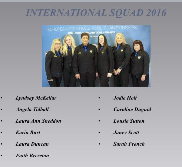 BreretonFaith's tweet image. International Squad 2016🎱 #welovepool #1monthtogo #scottishladies #worldchampionships #Blackpool #sepf #wepf
