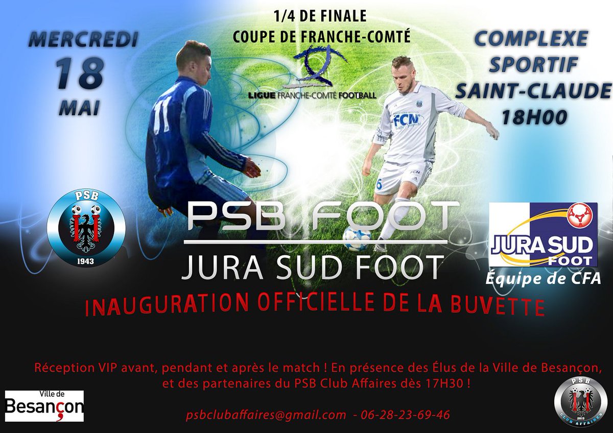 psbfoot's tweet photo. J-1 avant le match contre @JuraSudFoot 
Venez nombreux soutenir les Bleus &amp; Blancs !
On vous attends dès 17H30 !!! https://t.co/Vox3U8EyX4