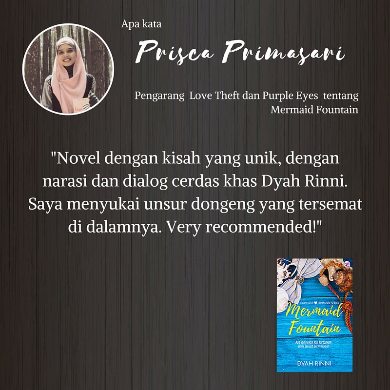 deetopia's tweet photo. Penulis favorit kalian kak @priscaprimasari juga baca Mermaid Fountain. Yakin kalian nggak penasaran? https://t.co/hZIYtuFcmb