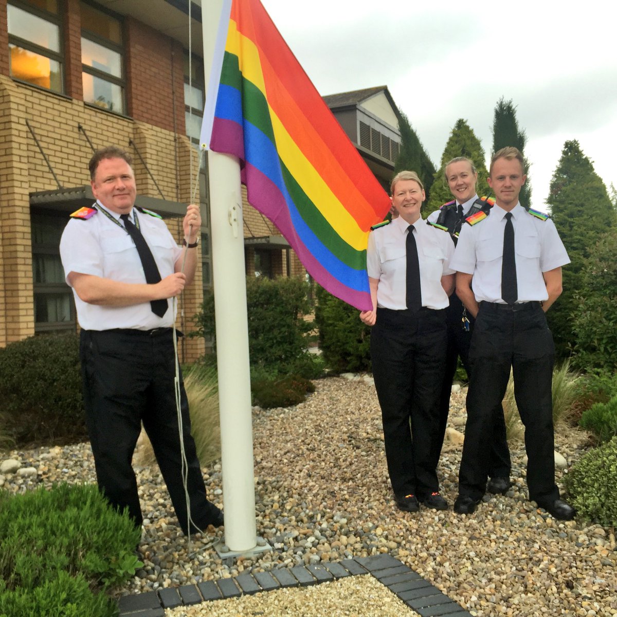 ASPolice's tweet image. Proud to fly the rainbow flag at HQ today in support of our LGBT communities #IDAHOT2016 bit.ly/1TdH9jr