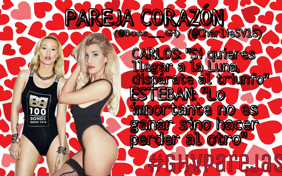 ParejasGhv's tweet photo. ¡¡SEGUNDA PAREJA FORMADA POR @CharlieSV16 y @Boss__GH!!🙌
Sois la pareja CORAZÓN❤ https://t.co/LTfeWycDvn