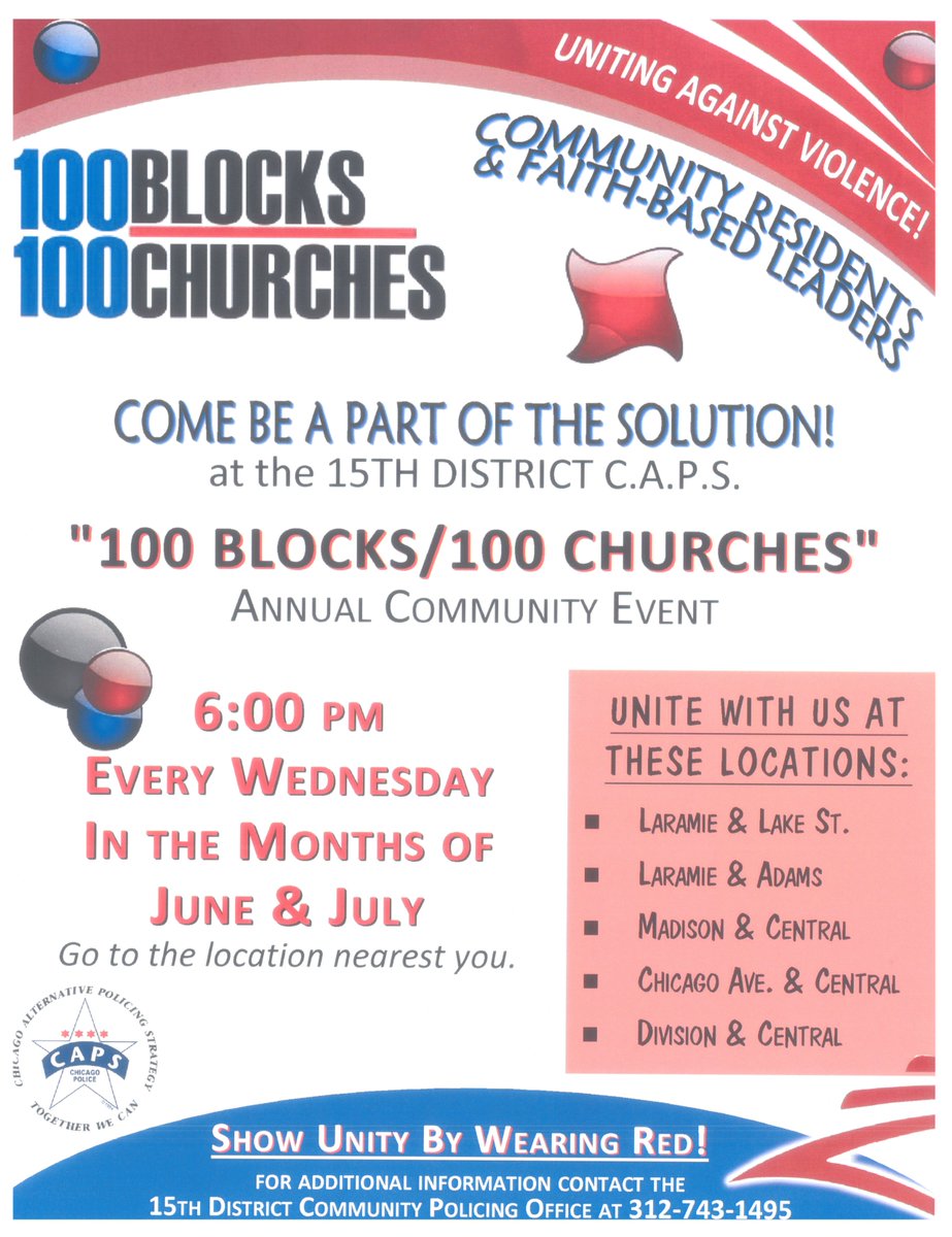 ChicagoCAPS15's tweet photo. #Join15 Meet with us every Wed from 6pm to 7pm during the months of June and July and be a part of our annual event https://t.co/IKjizUZIGi