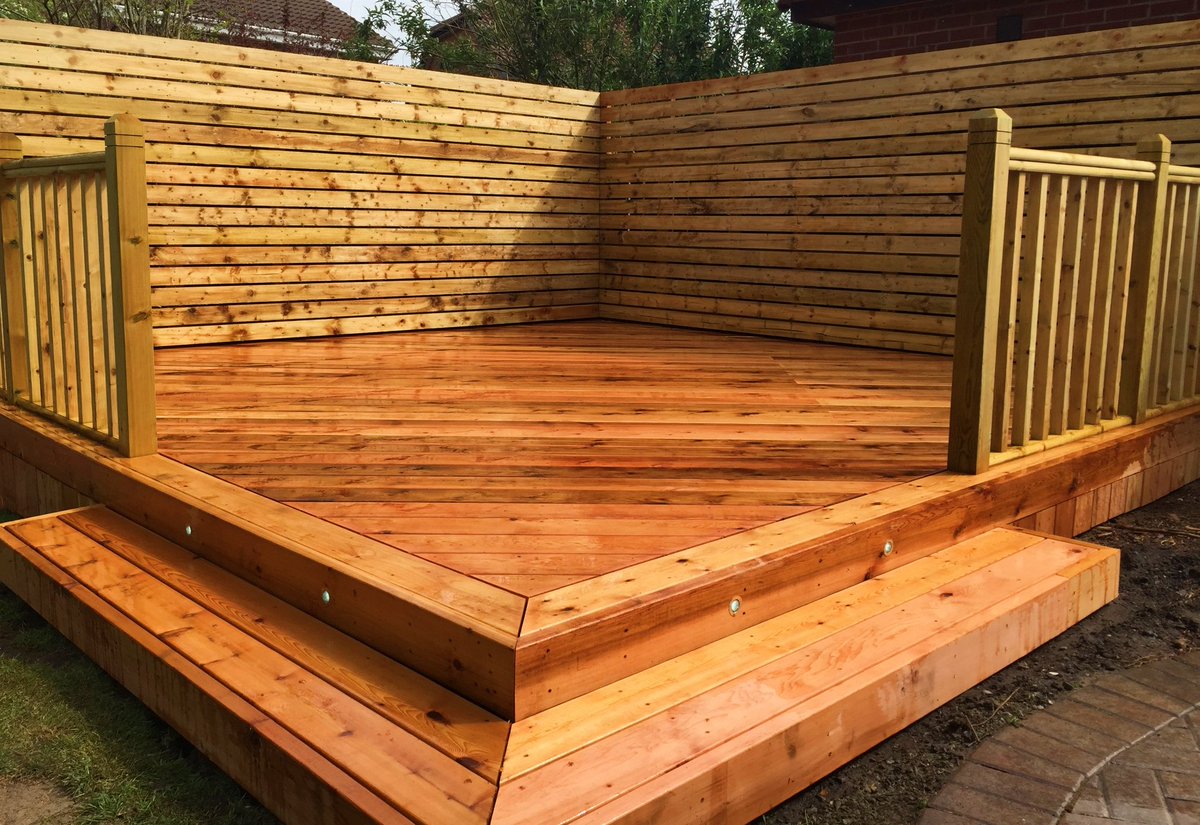 abellandscaping's tweet photo. Our latest Decking project using cedar decking with Fascia and decking light. #Decking #Cedar https://t.co/2Bm46Towdx