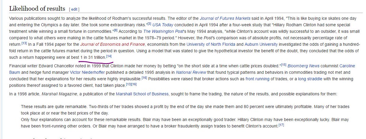BarbarianCap's tweet image. Given Trump's subpar business record, I am surprised H. Rodham is not parading her 1-in-31-trillion trading prowess