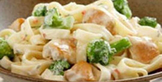 Lunch special for Tuesday, May 17th: Chicken Alfredo over Pasta, served with Garlic Bread