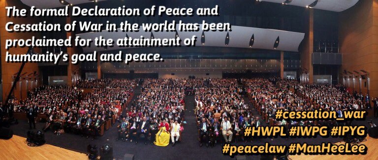 P07S8HPQYulRNg4's tweet image. HWPL, ‘전쟁종식 세계평화 국제법 선언문’ 제정 공표
 me2.do/xLOVKIE7
#HWPL @ManHeeLeePeace