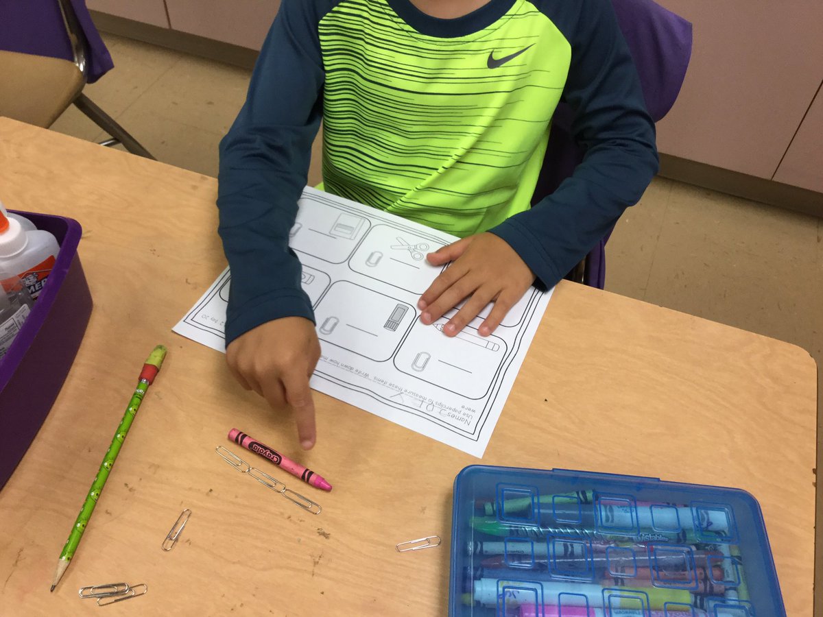 Using paper clips to measure school items. #dg58learns #le58rocks