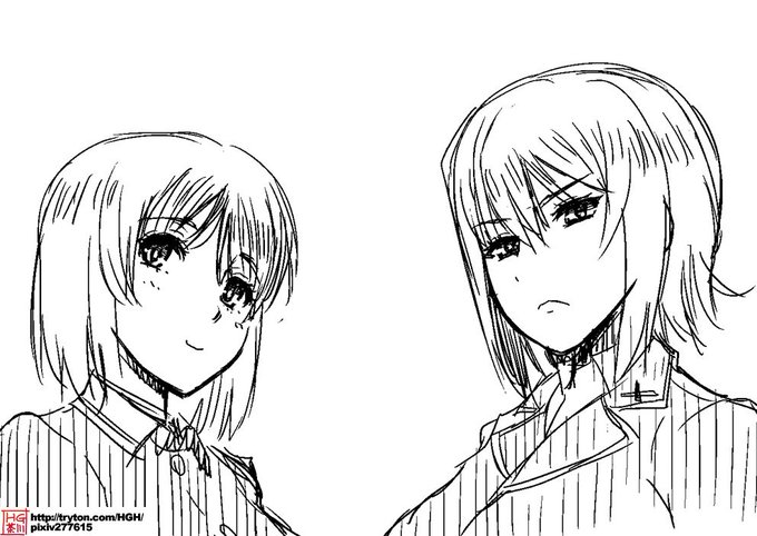 本日の画像:西住姉妹のラフ 