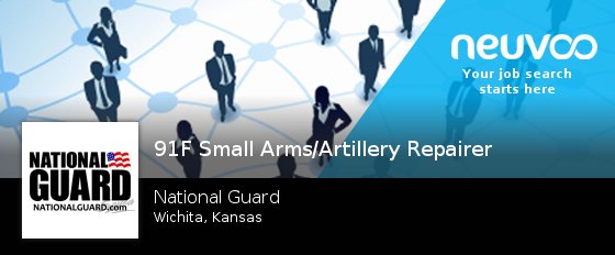 NeuvooWichita's tweet photo. #91F #Small Arms/Artillery Repairer needed in #Wichita at National Guard. Apply now! #jobs https://t.co/x9hE5NRtwY https://t.co/TQRvMVdxnB