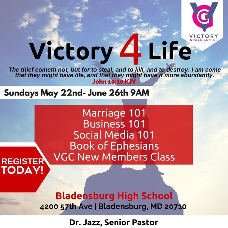 VictoryGraceCtr's tweet photo. It's not too late! You can still sign up for #VictoryForLife classes this week. Classes start Sunday 5-22 @iamdrjazz https://t.co/9STyhf757A