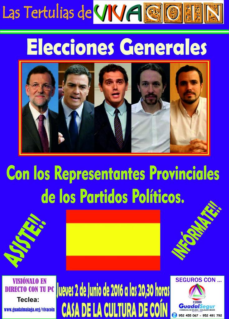 En VIVACOIN, ya tenemos convocada la próxima Tertulia JUEVES  2 de Junio a las 20,30h. Casa de la Cultura.