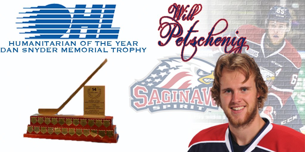 Congrats to <a href="/petsch95/">Will Petschenig</a> of <a href="/SpiritHockey/">Saginaw Spirit</a> named 2015-16 #OHL Humanitarian of the Year! DETAILS: bit.ly/22fcy5o