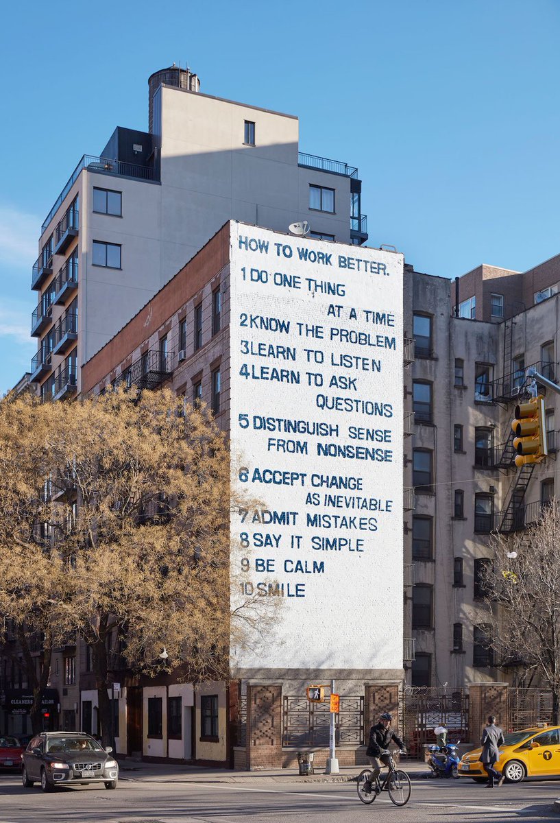 designershumor's tweet image. &apos;Ten Lessons For How to Work Better&apos; Installed Six Stories Tall in NYC