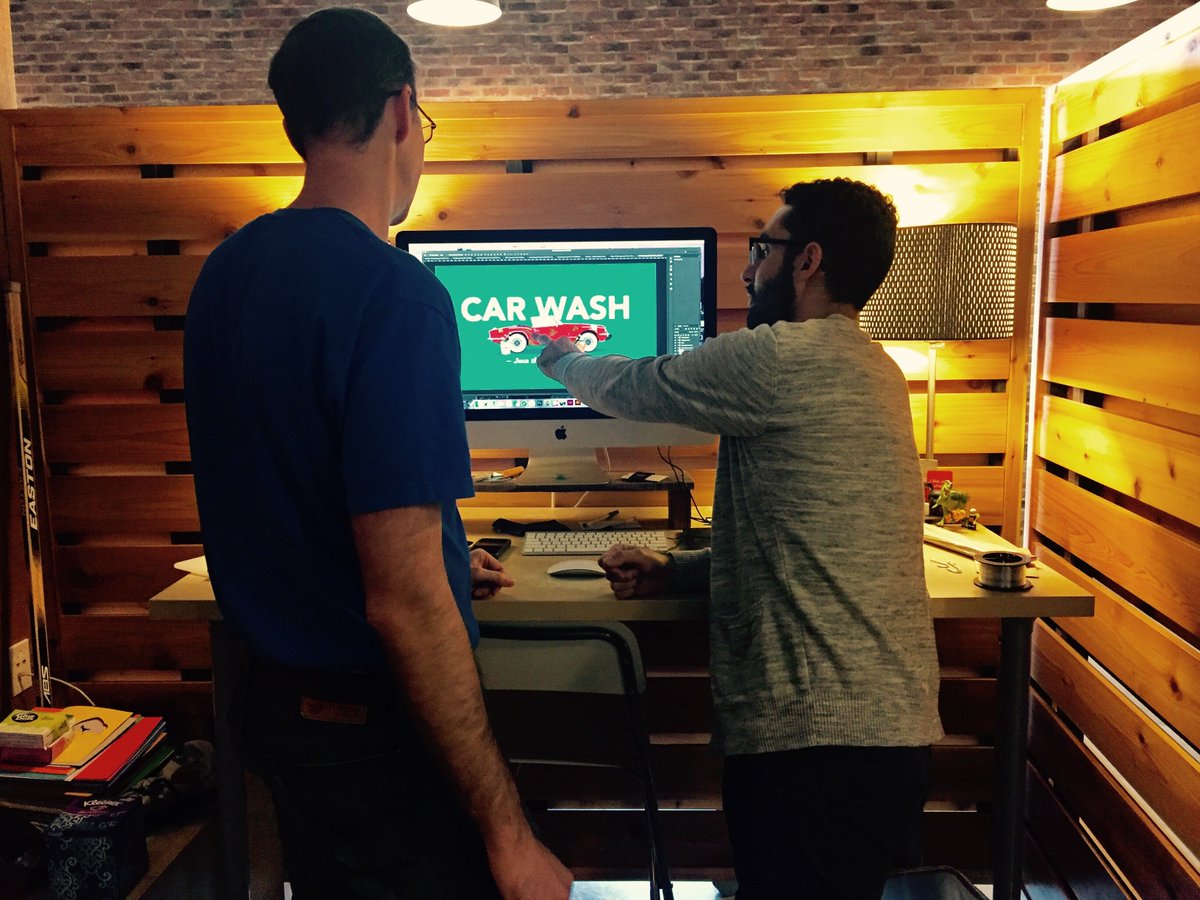 RTCreativeGroup's tweet image. Greg and Trent confer on an upcoming car wash design for @gracewaymedia. #rtcreativegroup #gracewaymedia