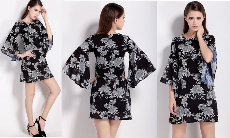 NUEVA COLECCIÓN: Vestido negro corto con estampado gris, SÓLO 35€