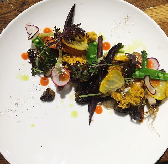 gunshowATL's tweet photo. Local spring vegetables with confit morel mushrooms and "carrot cake." #gunshowatl #atlfoodie #thisweeksmenu https://t.co/bNOc5WfCAa