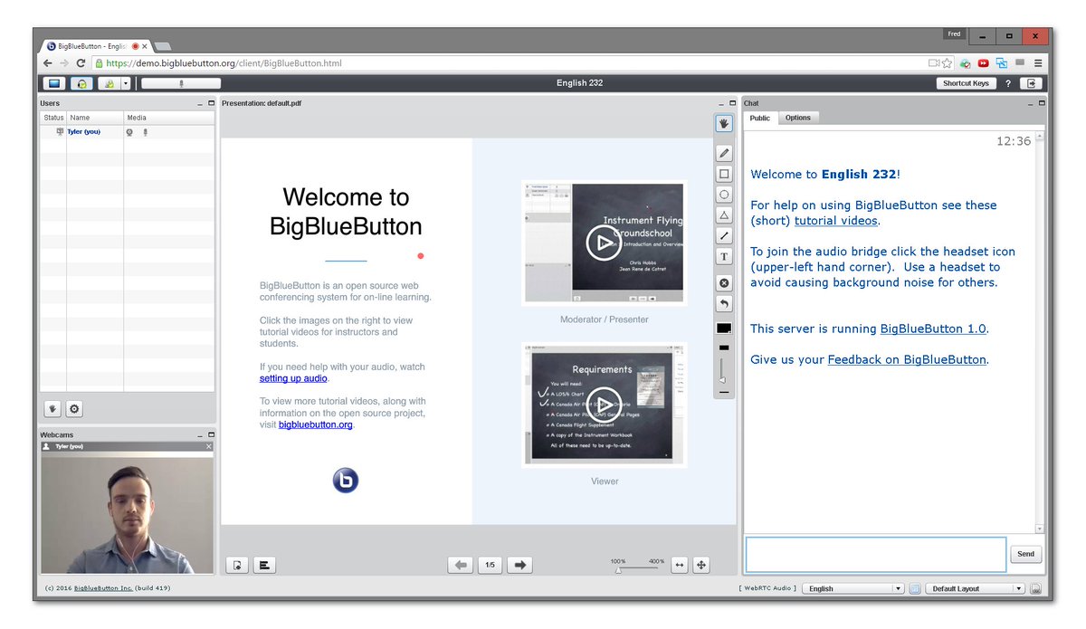 bigbluebutton's tweet photo. BigBlueButton 1.0 released with new polling, emoticons, and improved video dock! https://t.co/LpI2NwXMuM #edtech https://t.co/AHGZ1xbidH