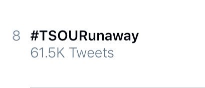 ONLYKIMXI's tweet photo. Still trending on the 8th spot. #TSOURunaway https://t.co/5i5RgZZmPs