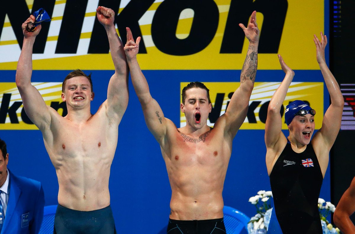TeamGB's tweet photo. Boom! What a way to finish the night! Gold for Britain in the 4x100 mixed medley relay! 🏊 💪 🏆 #GoGBR #London2016 https://t.co/wC10jFfMw9