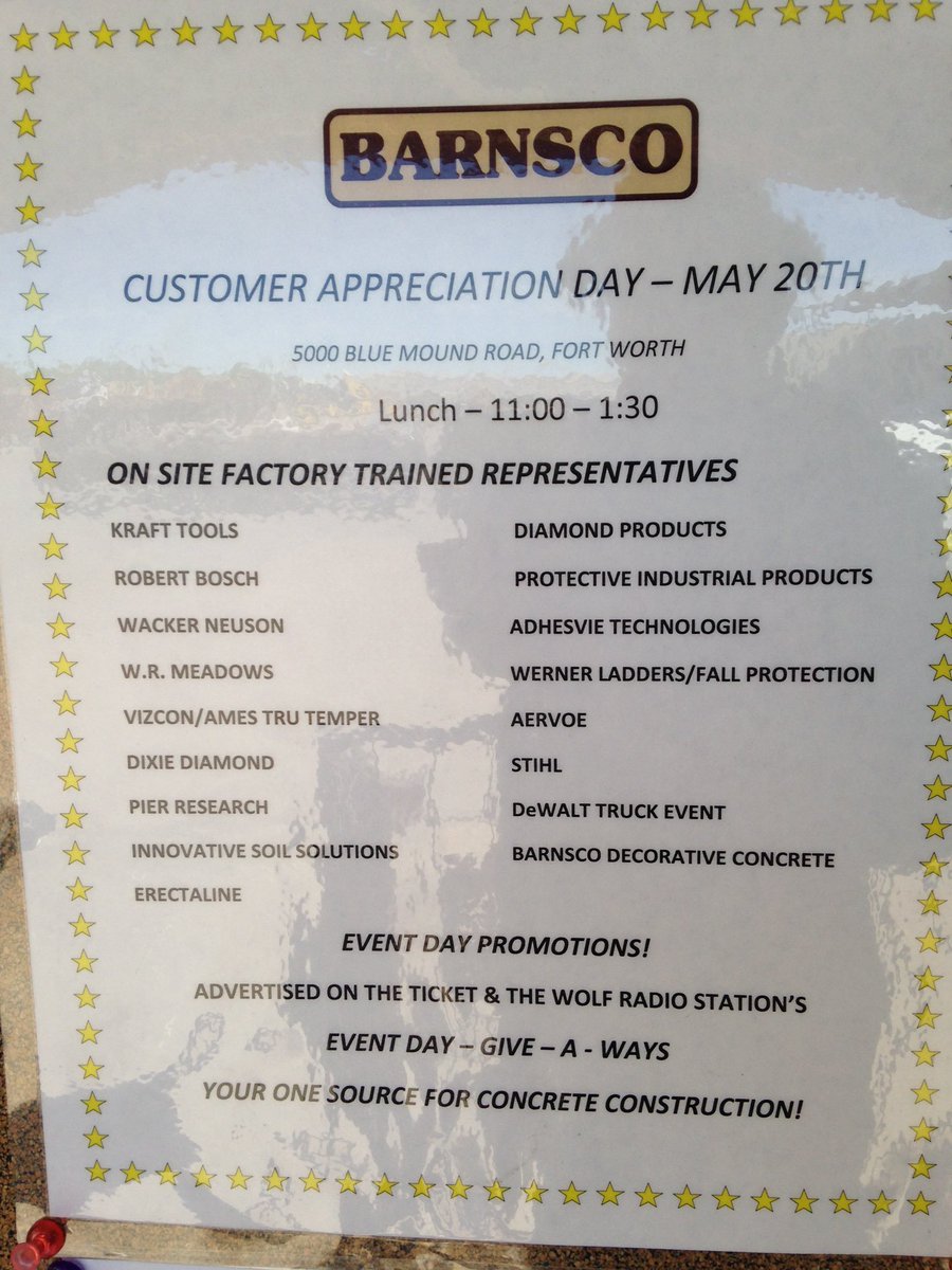 CUSTOMER APPRECIATION DAY THIS FRIDAY AT BARNSCO IN FORT WORTH!! #construction #prizes #deals