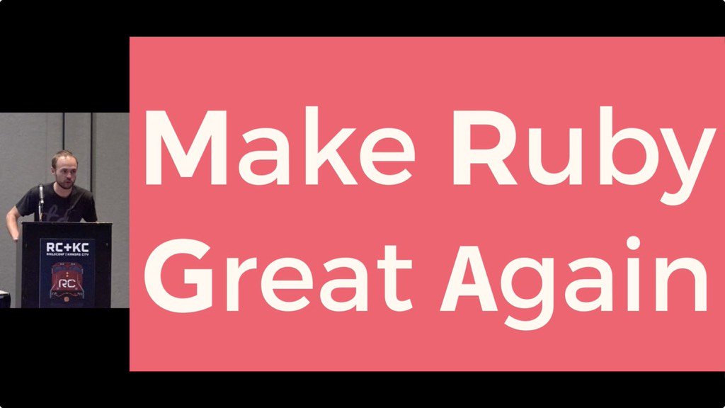 ThisDevPodcast's tweet photo. Great talk by @searls answer I don't even Ruby. Make Ruby Great Again https://t.co/cVPjvnnWSw https://t.co/9qoLeHgVoW