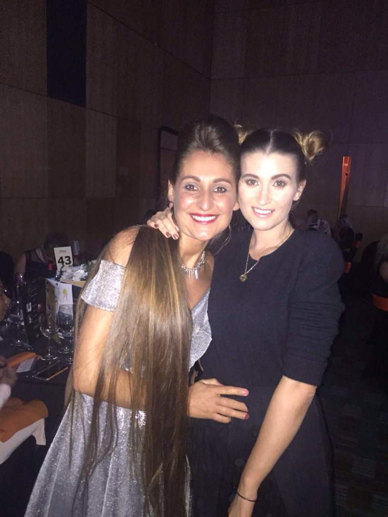growersunited's tweet photo. Our very own star Ela with the gorgeous @MissCharleyWebb @Sidley_OUAS charity dinner. https://t.co/l7knwuorgQ