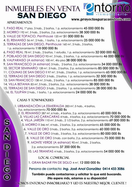 sandiegovial's tweet image. INMUEBLES DISPONIBLES EN #SANDIEGO Apartamentos Casas, #Townhouse Locales @entornoinm Visita proyectosparaconstruir.com