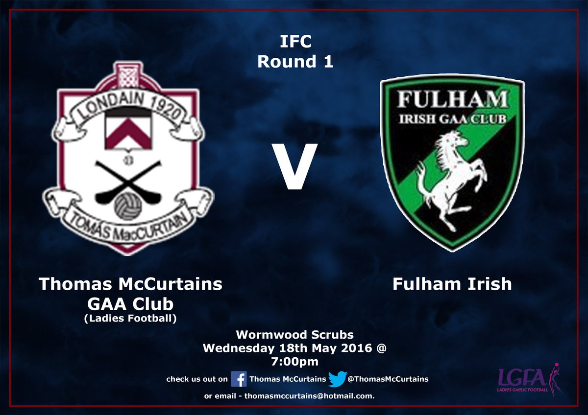 Tomás MacCurtains (@thomasmccurtain) on Twitter photo Best of luck to our Ladies who start their Championship v <a href="/GAAFulhamLadies/">Fulham Irish Ladies</a> in Scrubs tomorrow. All support welcome. Best of luck to our Ladies who start their Championship v <a href="/GAAFulhamLadies/">Fulham Irish Ladies</a> in Scrubs tomorrow. All support welcome.