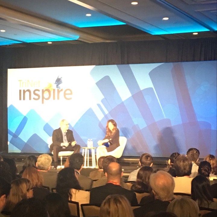 TriNet's tweet image. Fireside chat on Conquering the Talent Challenge. @nancysoni @markrosenfield #TriNetInspire