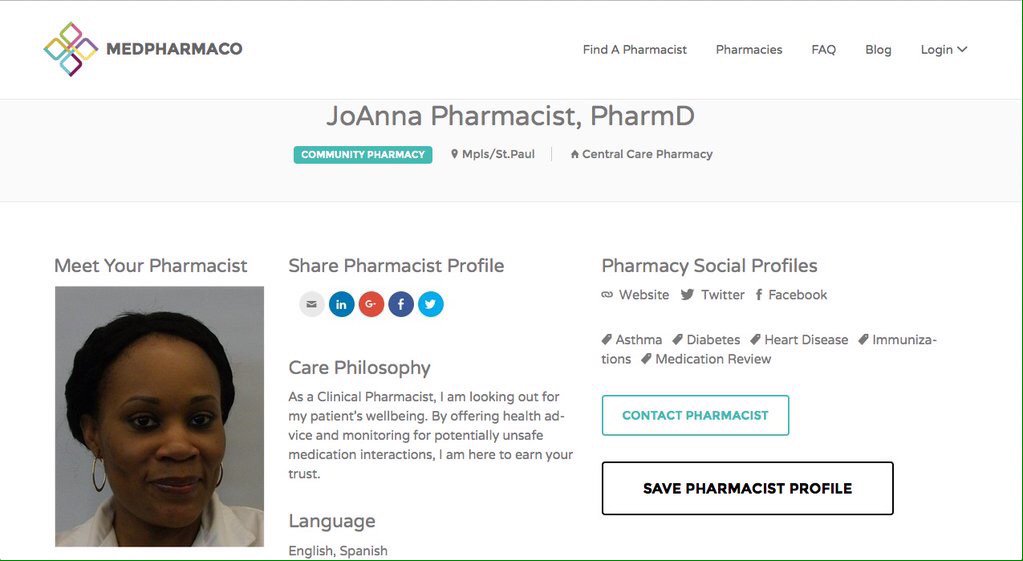 MedicationHlth's tweet photo. A peek at our #HacktheGap2016 app to help connect consumers with #Pharmacists providing patient care! #MedCheckUp https://t.co/drWqzcFs25