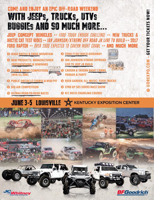 UORShow's tweet photo. All 2016 #UORExpo Highlights:
#UORExpo16 #offroadexpo #louisville #travelky #offroadshow #jeep #Ford https://t.co/7GsFp4ZNh2