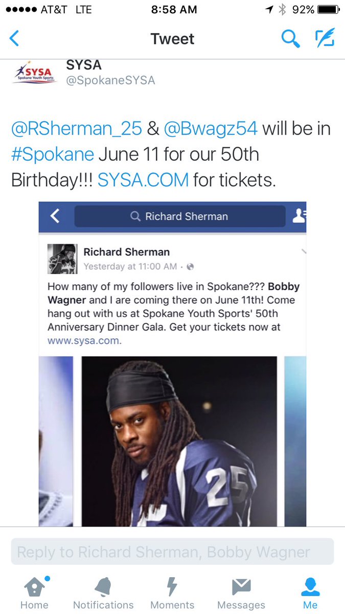 SpokaneSYSA's tweet photo. Can't wait to see @RSherman_25 and @Bwagz54 at our 50th Year Gala. https://t.co/B8ksd5Dlbt to join us. #PlaySYSA https://t.co/oTmqJniiEu