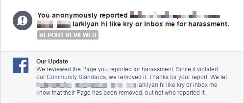 AnonOpsIN's tweet photo. we reported a facebook page for harassment and got it removed #Anonymous #AnonymousIndia https://t.co/6LiH4C09zp